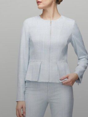 NWT White House Black Market Sea Blue Crosshatch Peplum Flirty Jacket Size 14